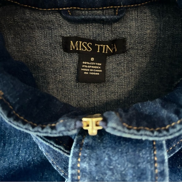 Miss Tina Tie Neck Zip Front Denim Jacket Size 8 - Picture 11 of 11
